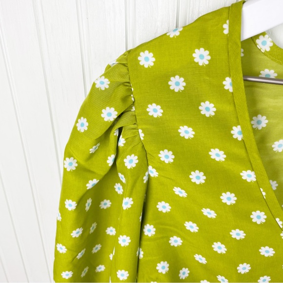 NEW Levi's Embry Tie Front Shirt Green Floral Puff Balloon Sleeve Blouse Size XS - Picture 8 of 13